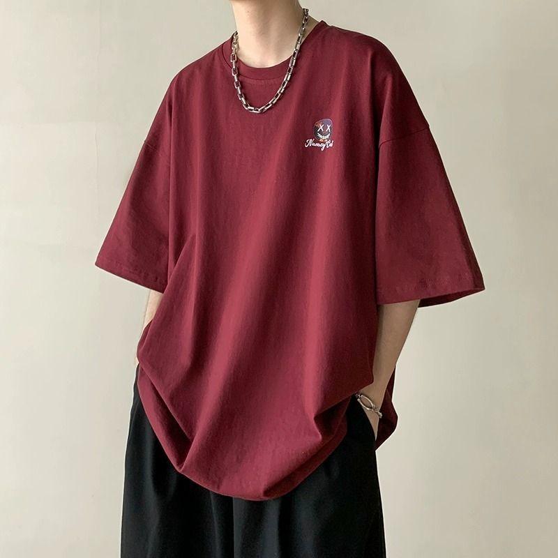 Youthful Vitality American Printed T-shirts Men's Clothing Casual Round Neck Summer Vintage Chic Loose Short Sleeve Pullovers