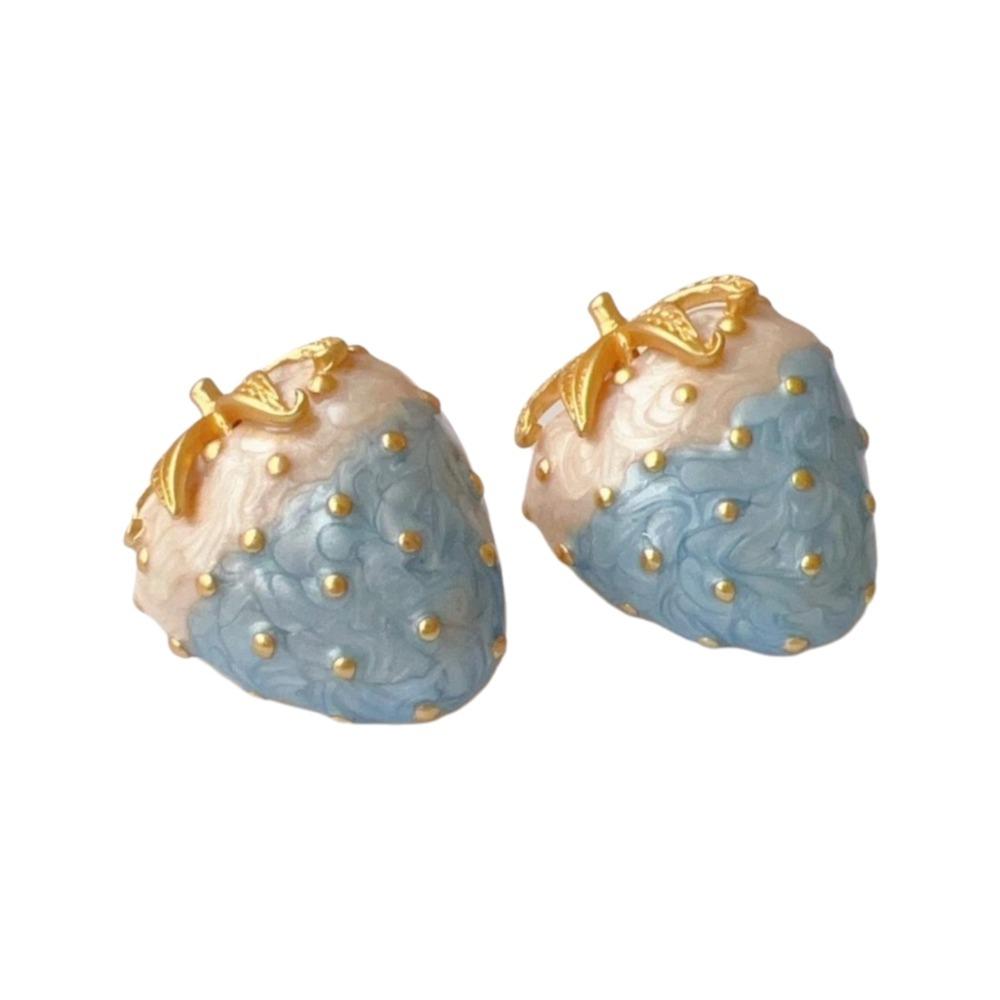 Enamel Sweet Strawberry Earring Dainty Metal Stud Earrings Cute Strawberry-shaped Earrings Summer синий