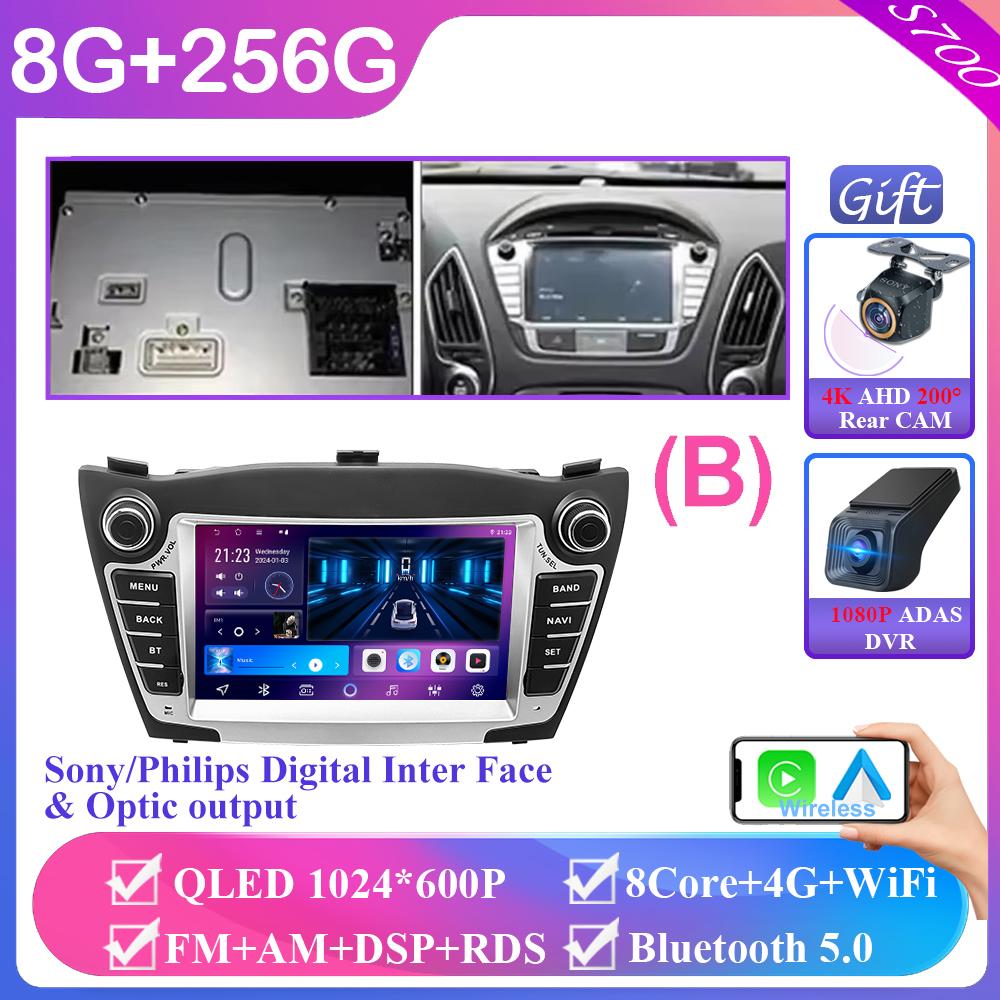 Autoradio für Hyundai Tucson 2 LM IX35 2009-2015 7 Zoll 8+256 Android Auto Carplay GPS-Navigation Multimedia-Stereoanlage Kein 2din DVD