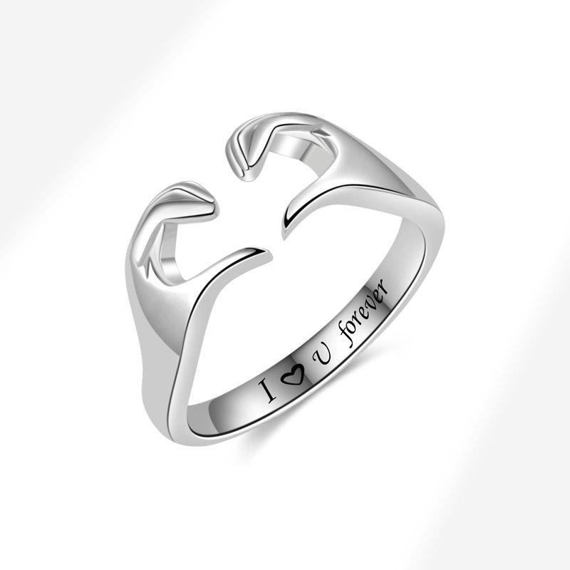 Romantic Double Hand Heart Gesture Ring Fashionable Couple Love Symbol Personalized Jewelry Accessory