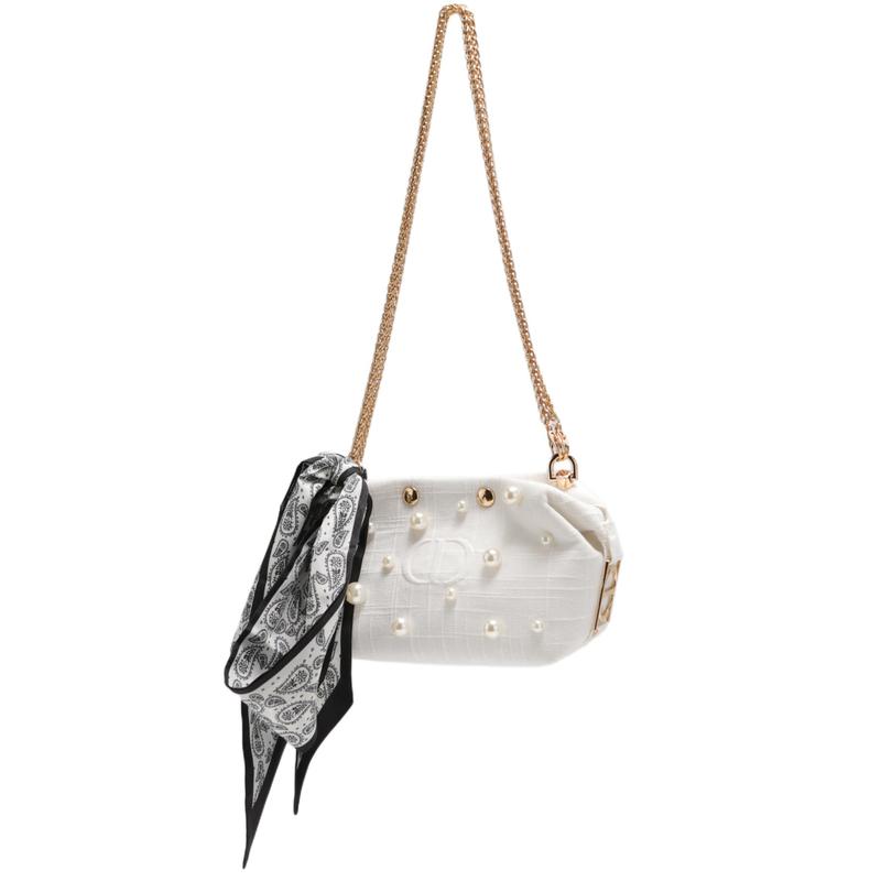 DIOR Bag [Customized Cosmetic Bag] Starry Pearls, High-end Retro, Cashew Flower Ribbon, Pearl Nail Decoration, Daily Commuting, Trendy