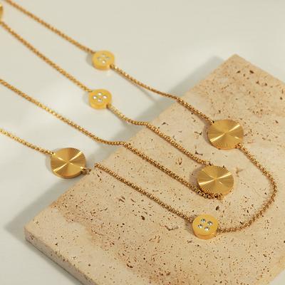 Lente Lange Ketting Geometrisch Rond Ingezette Zirkoon Accessoires Titanium Staal Verguld 18K Goud Truiketting