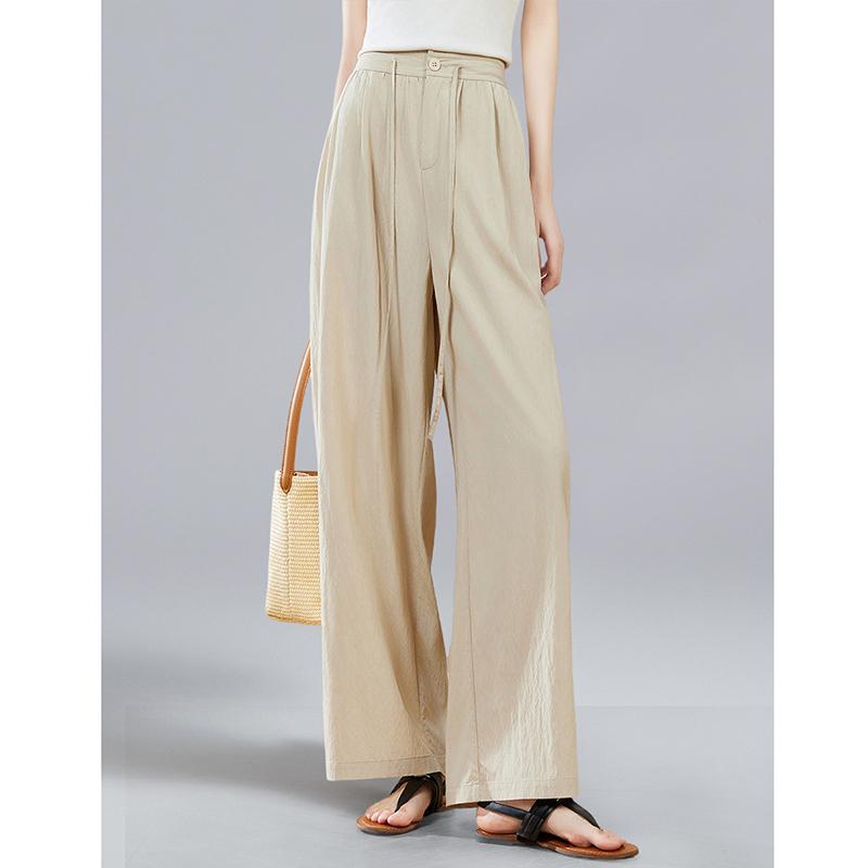 Summer Minimalist Back Waist Design Elastic High Waist Casual Straight Leg Wide Leg Pants for Women