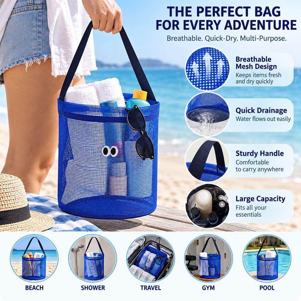 Carry Strap Mesh Beach Bucket Foldable Mesh Beach Bucket Bag Fashion Beach Toy Tote  Kids