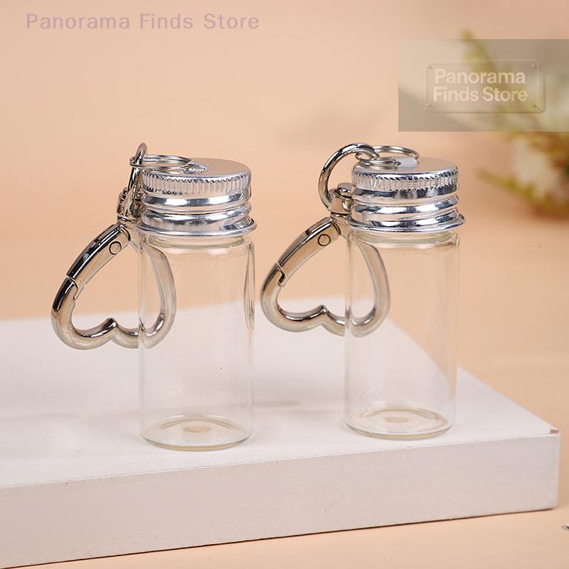Love Keychain Storage Bottle 7/10ml Transparent Glass Empty Jar with Aluminium Cap for Home Decorative Liquid Dispenser Containe