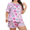 Plus Size Pajamas Women's Short Sleeve Round Neck Loose Homewear