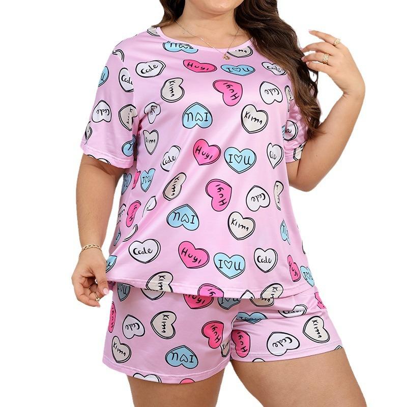 Plus Size Pajamas Women's Short Sleeve Round Neck Loose Homewear