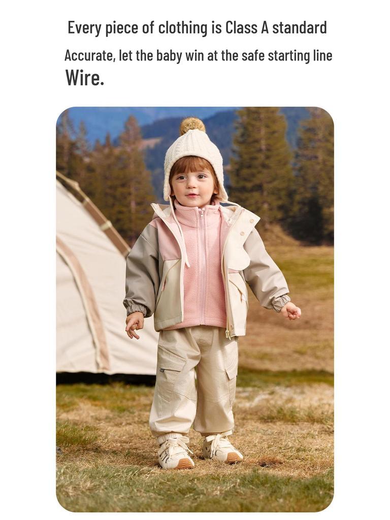 Jingqi Kinder Drei-in-Eins Wasserdichter Windbreaker: Warme Jacke mit Kapuze für Jungen und Mädchen - Herbst/Winter.