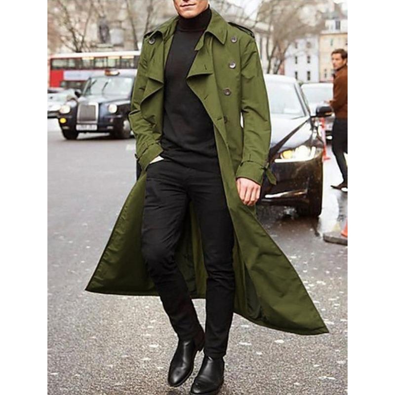 Men's Medium and Long Trench Coat European and American Men's Long Coat