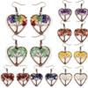 Handmade Heart-Shaped Tree of Life Earrings with Crushed Agate & Amethyst Crystals