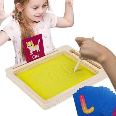 Bandeja de Areia Montessori de Madeira Com Caneta de Madeira Para Escrever Letras e Números Brinquedos Educativos Iniciais Presentes Jogo de Festa