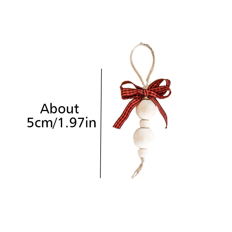 Christmas Christmas Ornaments Plaid Ribbon Wooden Beads Minimalist Style Bag Pendant Farm Style 15cm