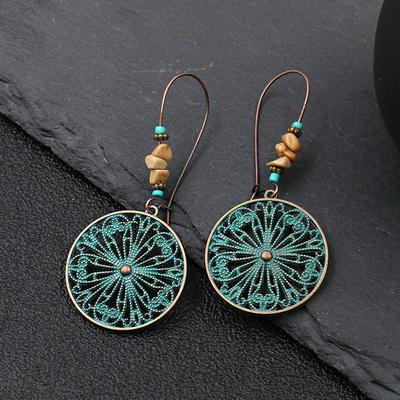 GemChic Women's New Vintage Circular Creative Flower Earrings Ethnic Fashion Hook Earrings Birthday Christmas Jewelry Gift