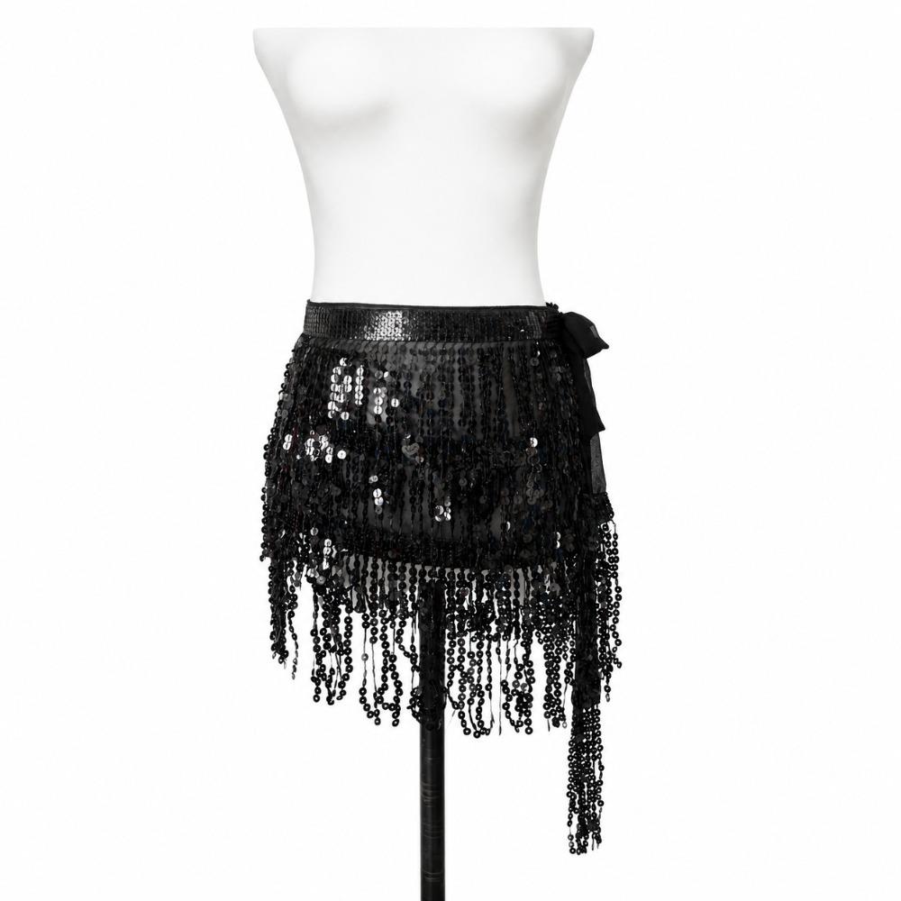 Adjustable Tie Waist Belly Dance Hip Scarf Three Layer Glitter Skirt  for Festival/Vacation