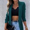 Long Sleeve Flap Pockets Solid Color Suit Jacket Office Work Lapel Open Front Cardigan Blazer Outerwear