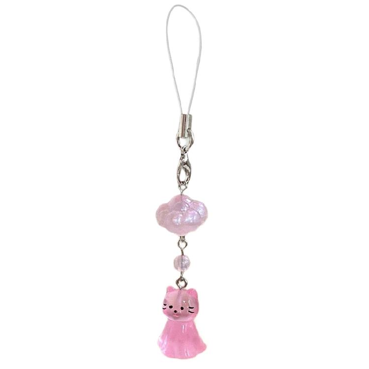 Fashionable Cat and Cloud Phone Lanyard Keychain Hanging Ornament Resin Texture Key Accessory for Various Occasion
