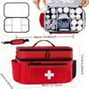 Large capacity travel medicine storage bag, portable emergency kit, double-layered design, front pouch, multiple ways to carry.