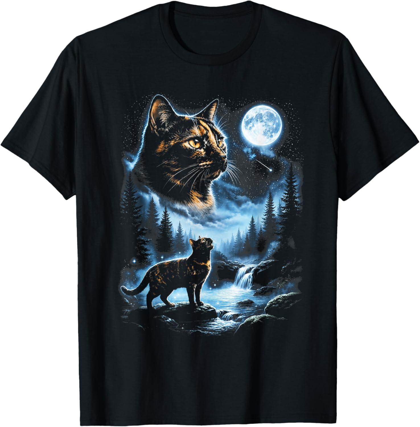 Tortoiseshell Cat Howling At Moon Celestial Parody Design T-Shirt XXXXL