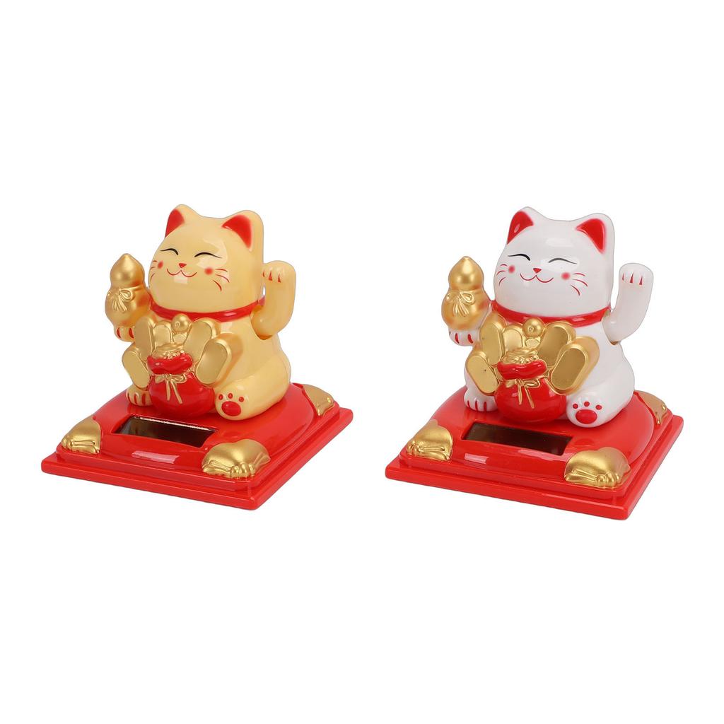 2pcs Lucky Cat 3.15 Inch Solar Powered Wealth Welcoming Waving Arm Cat for Car Dashboard WIndow Home Restaurant Decor
