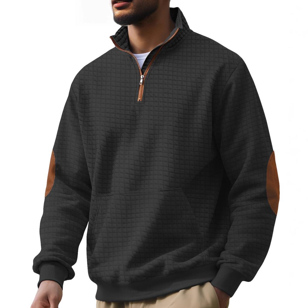 Men's Waffle Sweatshirt Long Sleeve Pullover Quarter Zipper Up Stand Collar Fall Casual Sweat Shirts Turtleneck Pullover Henley Mock Neck Tops for Men