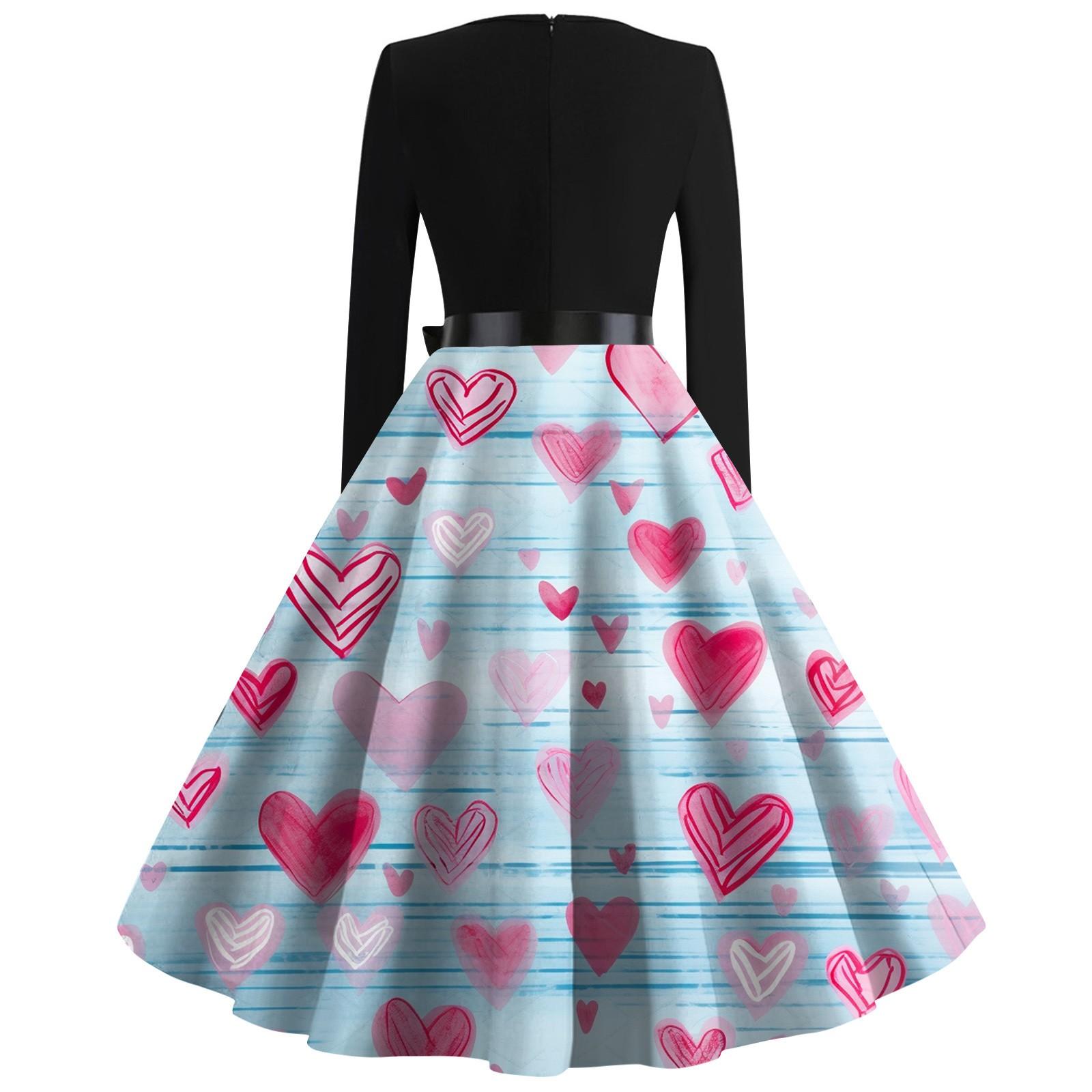 Женское винтажное классическое платье с длинным рукавом и принтом ко Дню святого Валентина — фото 4