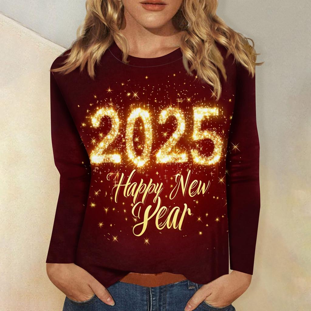 Women's And Winter Round Neck Long Sleeve T-Shirt Printed Top