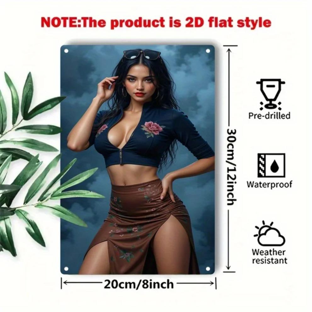 Retro Woman Metal Wall Art, Vintage Floral Portrait Iron Sign for Home & Bar Indoor Outdoor Decor