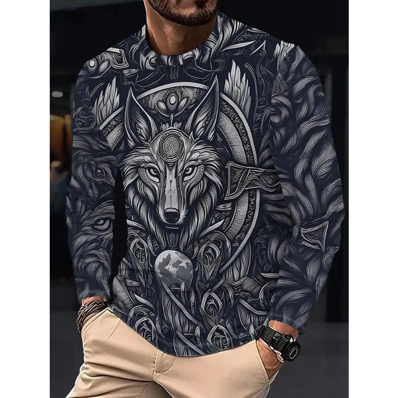 Men's Autumn 3D Cross Print Crew Neck Long Sleeve T-Shirt