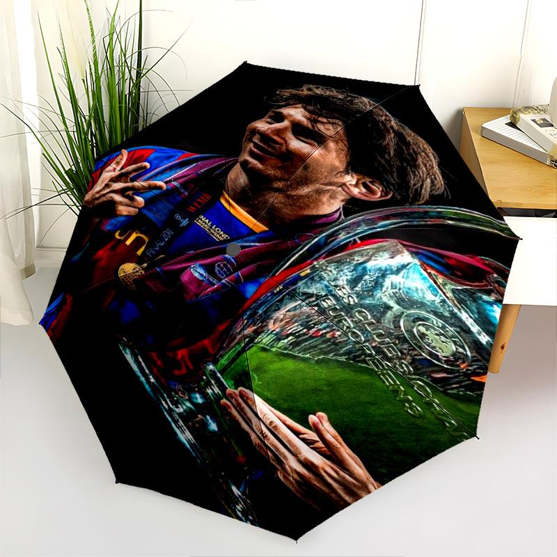 Lionel Messi: Ombrello pieghevole Art Football resistente 8 stecche parapioggia per esterni da viaggio