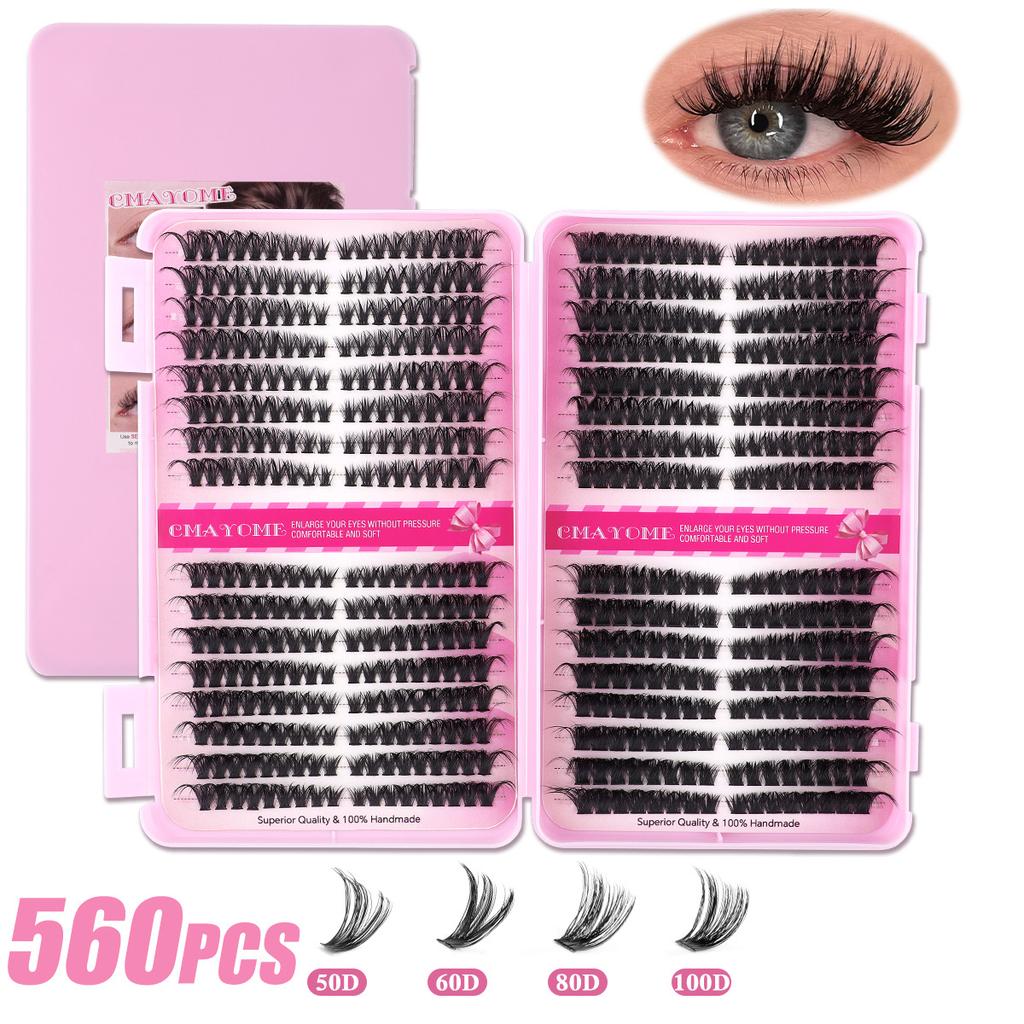560 Tufts Of Diy Single Tufts Of False Eyelashes, Natural Thick D-Song Segmented Mixed Eyelashes