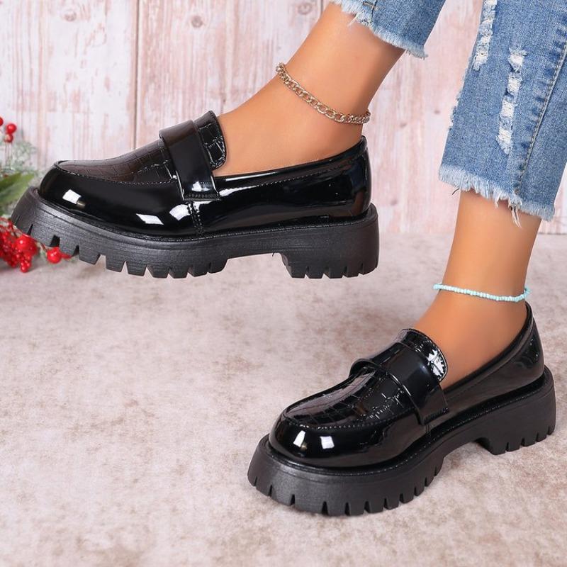 Fashion Plus Size 43 Patent Leather Loafers Women Spring 2025 Thick Bottom Platform Casual Shoes Woman Slip On Soft Sole Moccasins Mujer