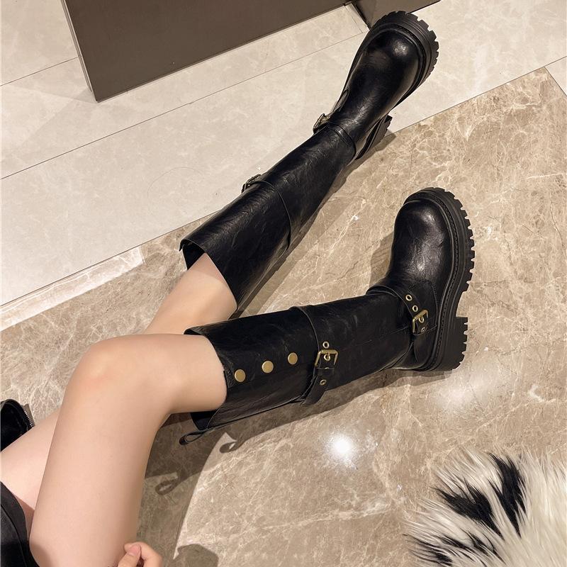 Retro brown British style platform boots women's 2025 autumn and winter new high boots slim knight boots