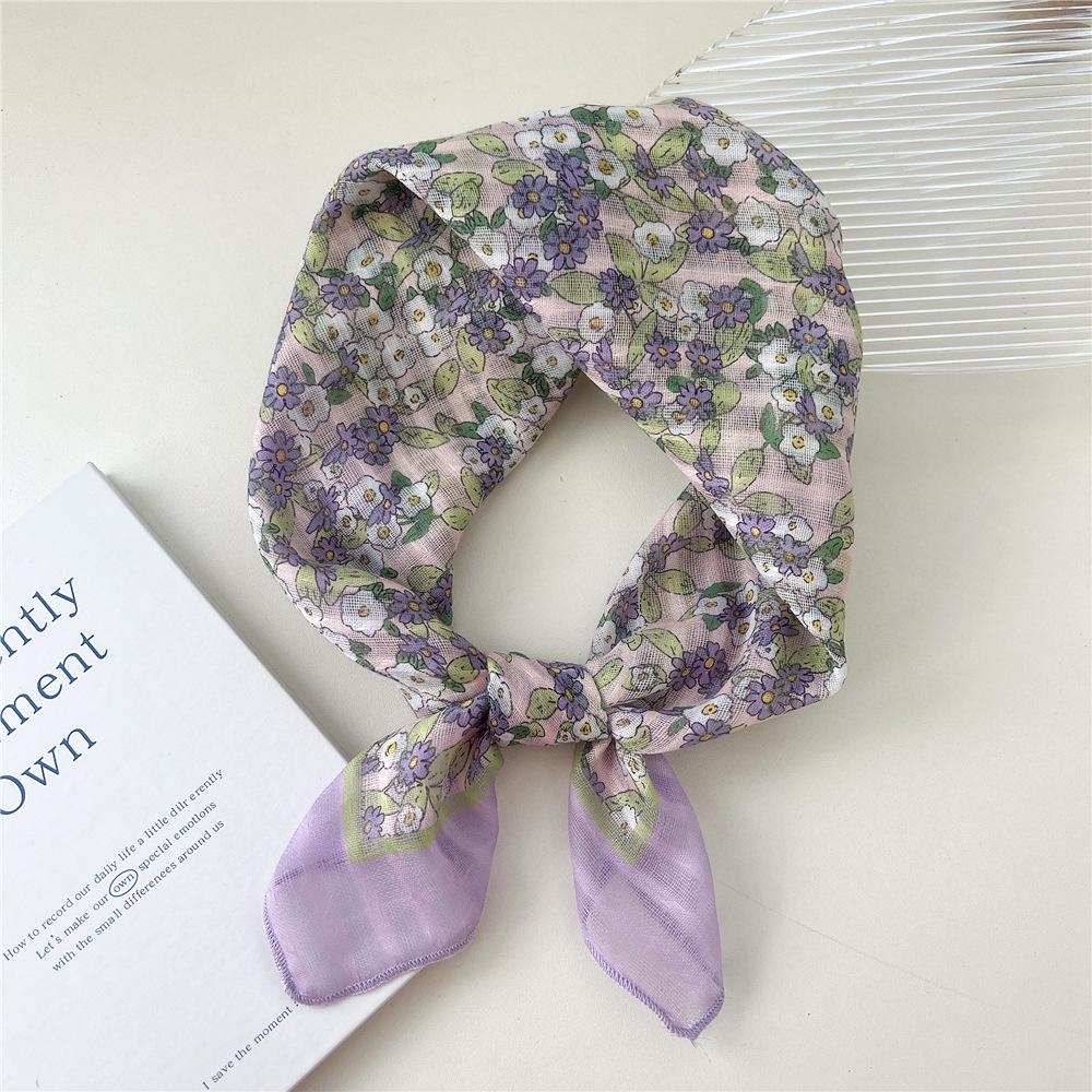 58 Floral Cotton Linen Scarf: Korean Ditsy Print Neckerchief for Spring, Summer, Autumn - Versatile Headband and Headscarf