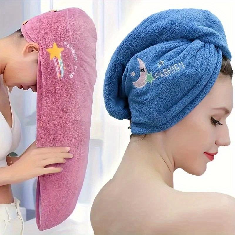 1pc Women'S Super Absorbent Quick-Dry Hair Towel Cap with Cute Cartoon Embroidery Design - Lightweight, Fabric Coral Fleece Perfect for Bathing