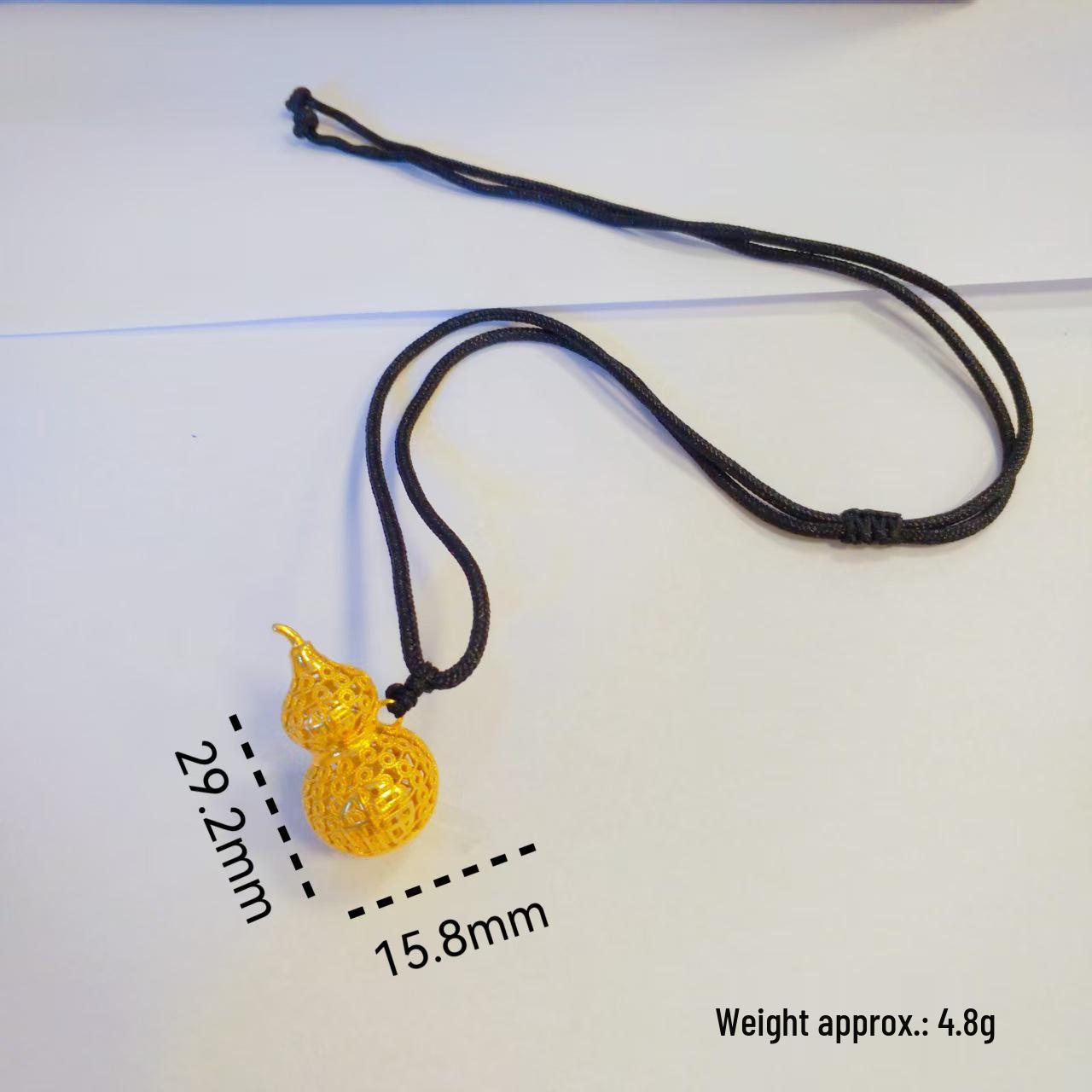 

Fireproof Gold Gourd Pendant with Black Rope Sweater Chain - Non-fading, High Color Retention, New Chinese Hollow Design
