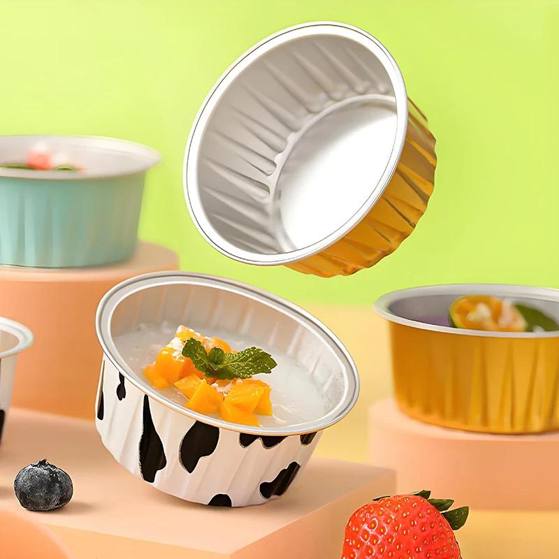 100PCS Reusable Aluminum Foil Cup Pudding Cake Mold Air Fryer Tinfoil Box Small Baking Tray Tinfoil Cups Baking Pastry Tools