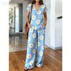 16 overseas hot-selling printing sets, classic European and American style, loose wide-leg pants women's fashion wear two-piece set