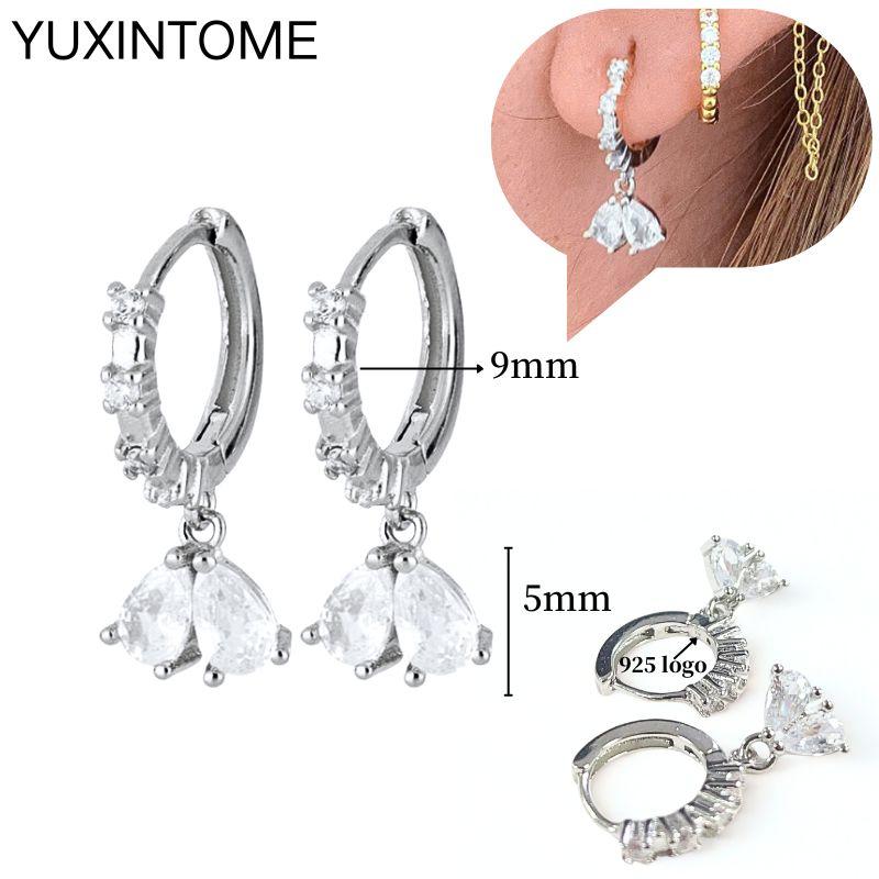925 Sterling Silver Ear Needle Fashion Hoop Earrings White Crystal Luxury Women's Silver Earrings Wedding Women's Jewelry Gift