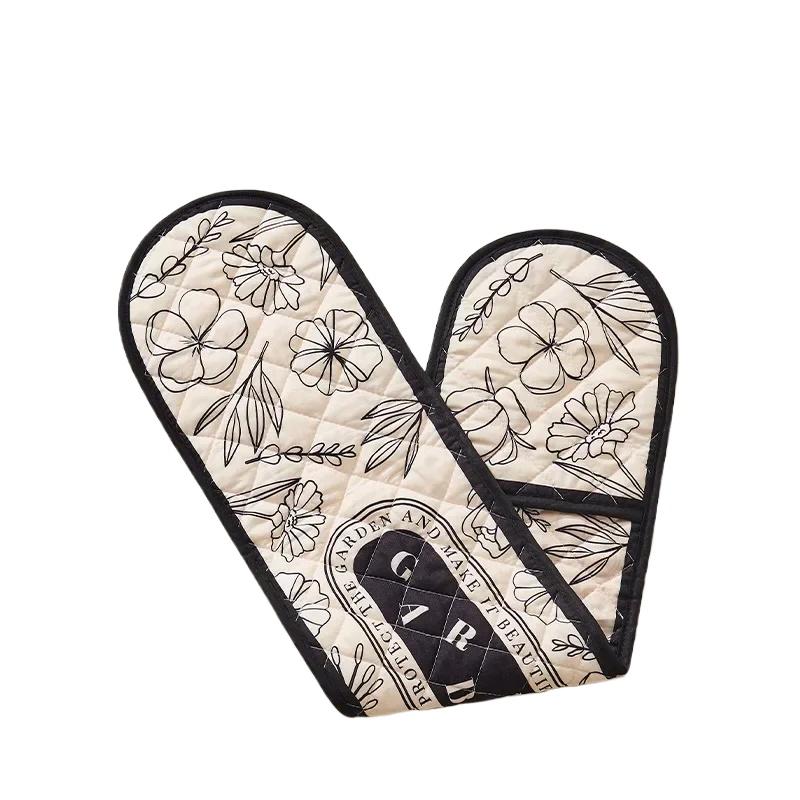 1 Stück Backhandschuh Hitzebeständig Mikrowellen-Backen Grillen Integrierter Handschuh Baumwolle Leinen Rutschfeste Topflappen Hausbacken Kochzubehör