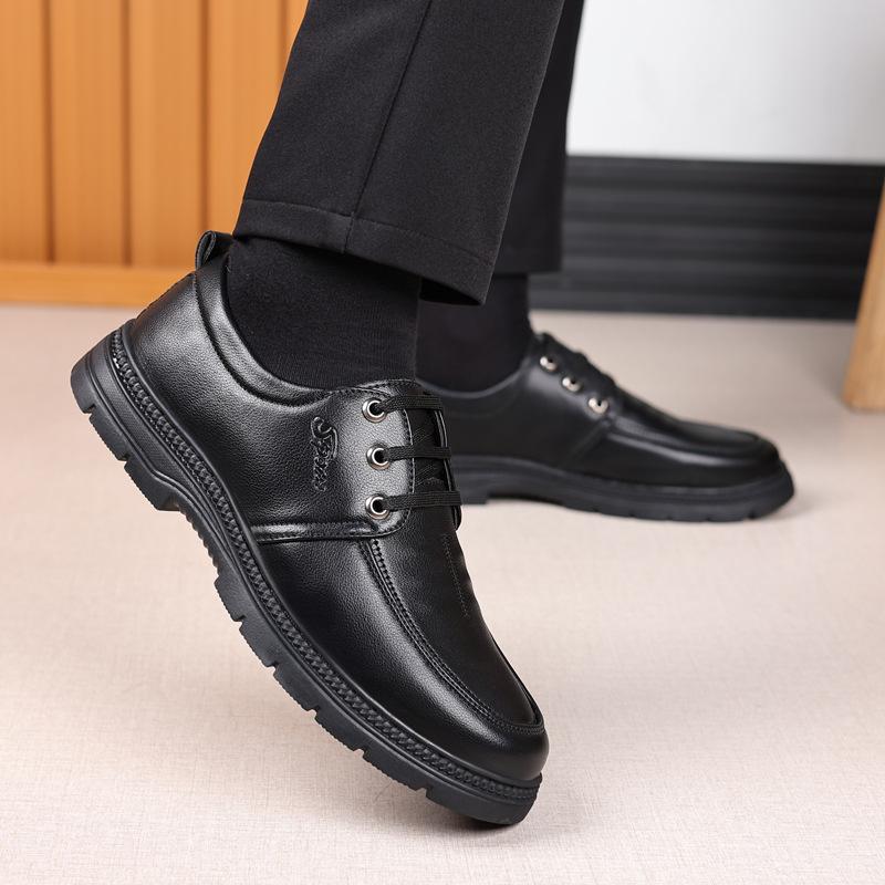 Men's business leather shoes Four seasons fashionable middle-aged dad shoes trendy retro men's lace-up casual leather shoes