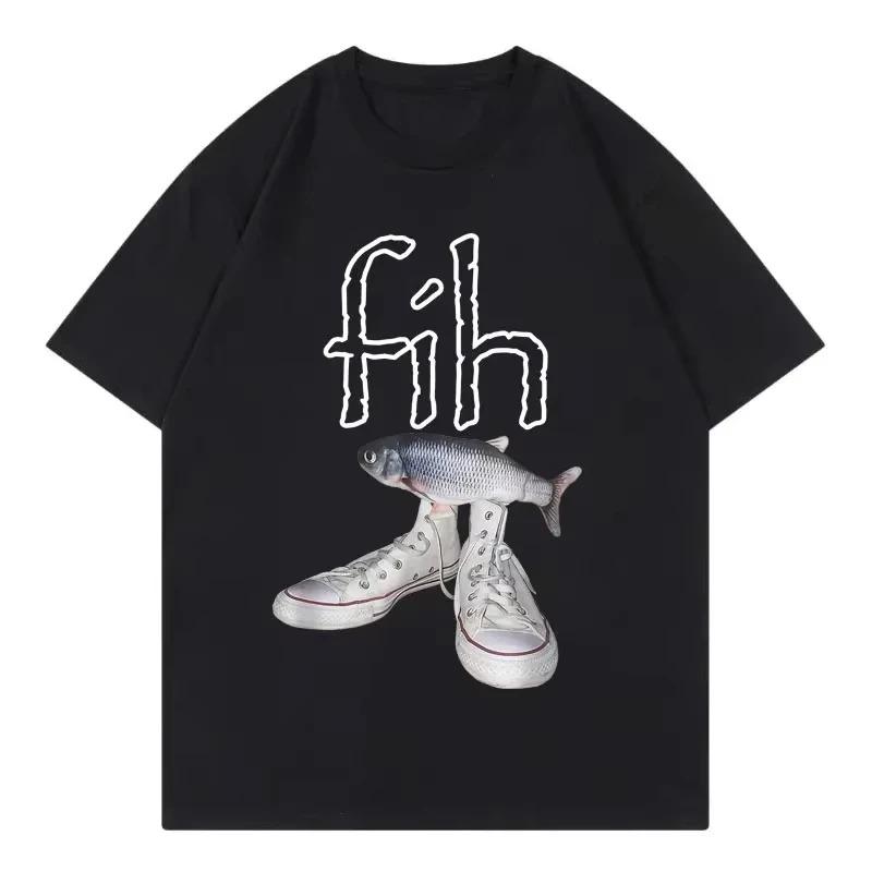 New Style Fish Shoes Graphic T Shirts Funny Misspelled Fish Meme TshirtsUnisex Casual Fashion Short Sleeve Tshirt