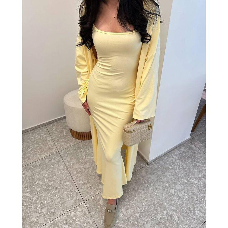 Western Style New Fashion Casual Loose Sling Dress Long dress Cardigan Outerwear Two-Piece Dress Set