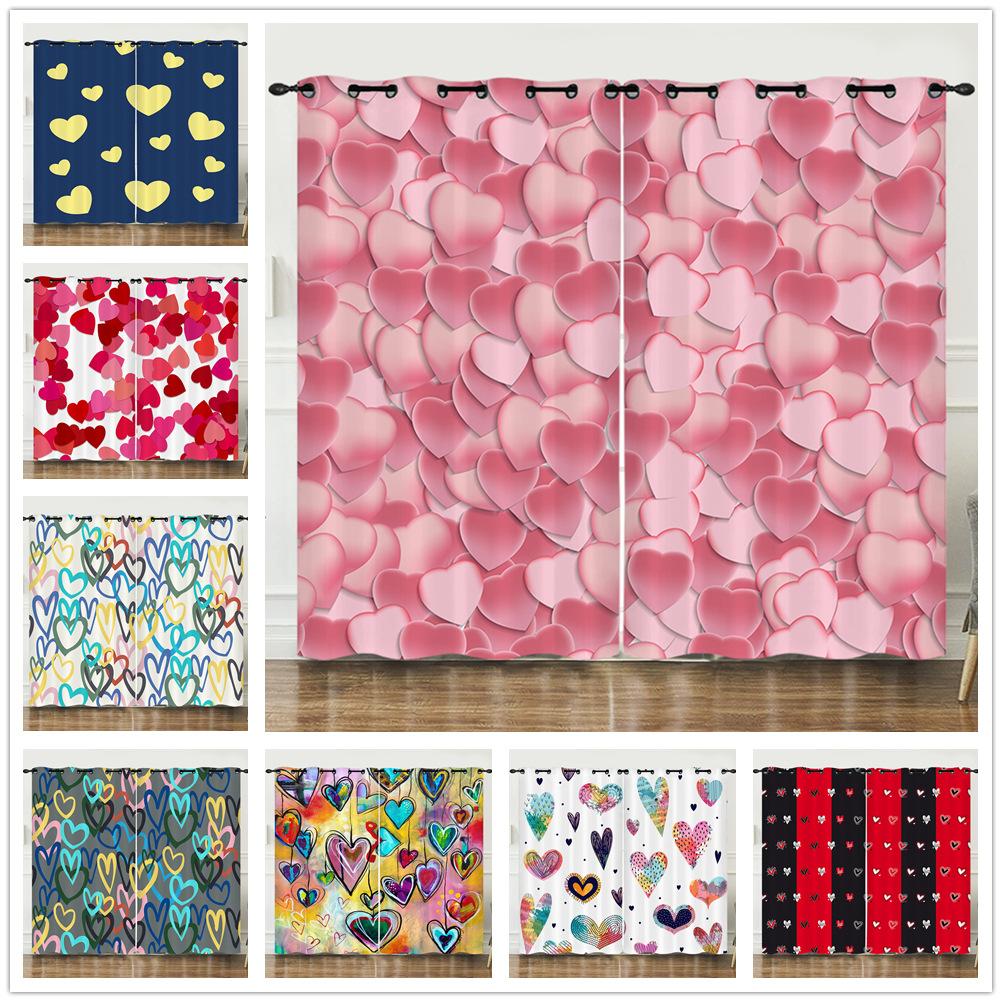 Curtains Full Screen Love Romantic 3D Digital Printing Blackout Curtain Punching