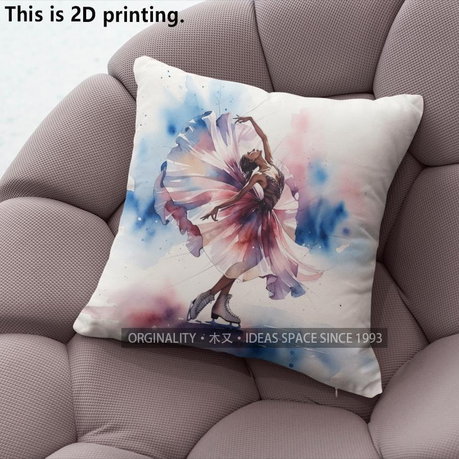 Watercolor Ice Skating Dancer Throw Pillow Covers Pattern Cushion Cover Suitable for Sofa Bedroom Car Pillow Cover