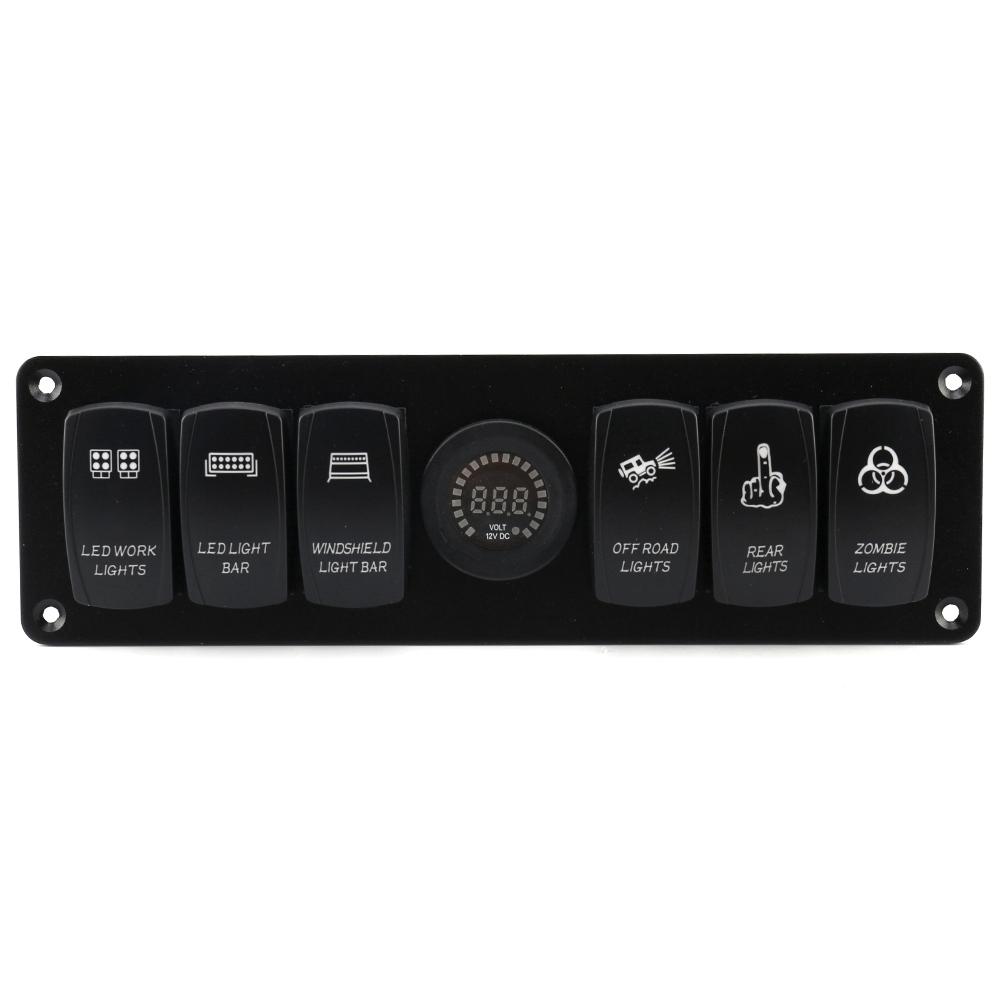 6 Gang Toggle Rocker Switch Panel Colorful LED Voltmeter for RV Car Marine Boat