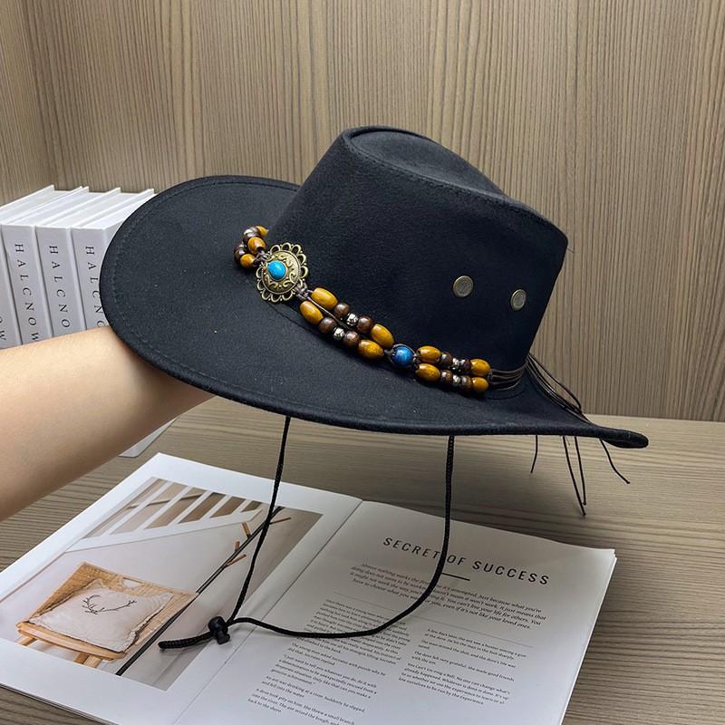 Unisex Wide Brim Sun Hat Men Women Outdoor Retro Western Cowboy UV Protection Breathable Adjustable