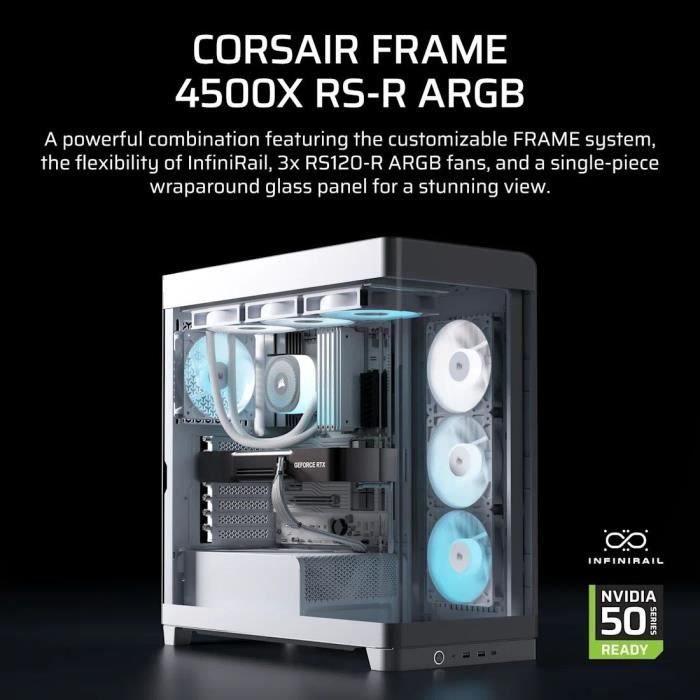 Boitier PC - CORSAIR - FRAME 4500X RS-R ARGB Tempered Glass Mid-Tower - 2 radiateurs - Blanc