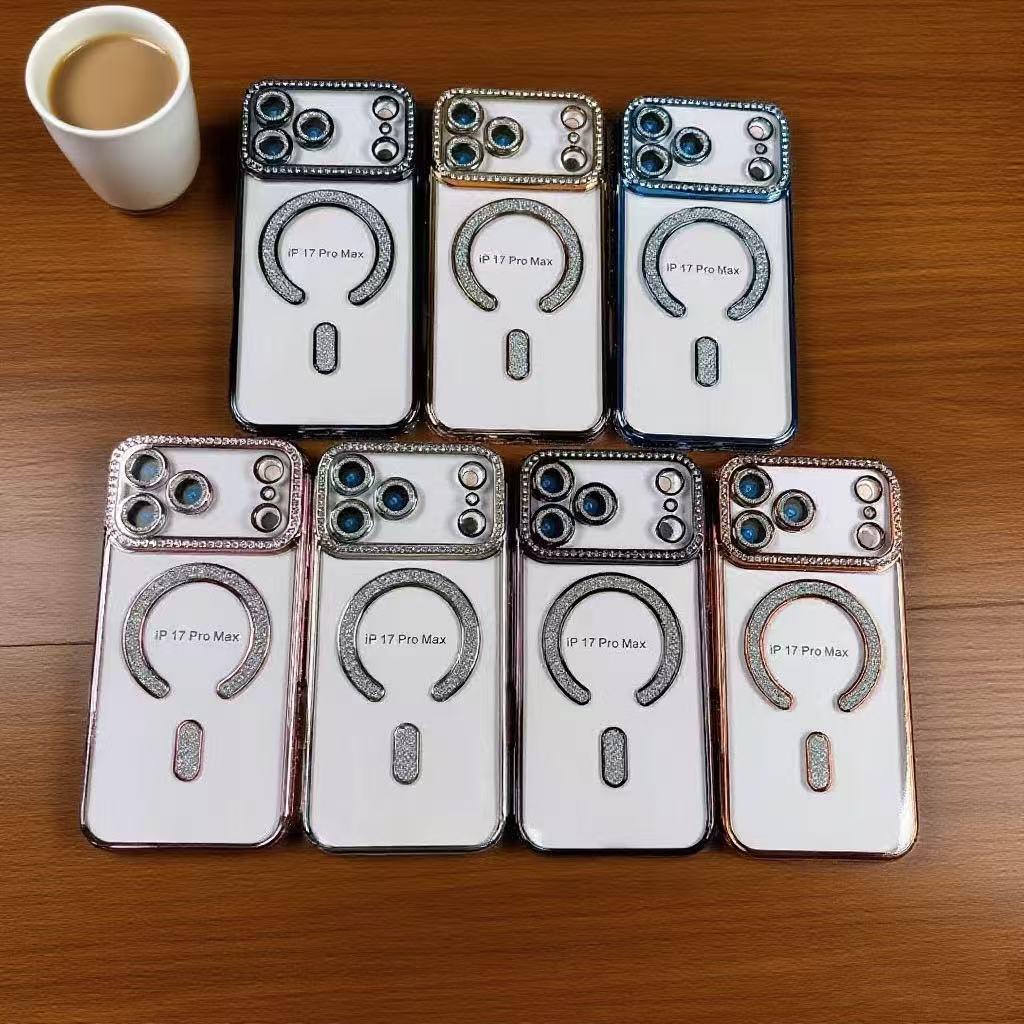 Custodia per Telefono Magnetica con Diamanti Scintillanti per iPhone 15 Pro Max Ricarica Wireless