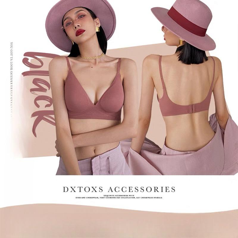 

Женское спортивное бесшовное нижнее белье без косточек, для маленькой груди, собирающее, против отвисания, расходящегося типа L абрикосовый/розовый