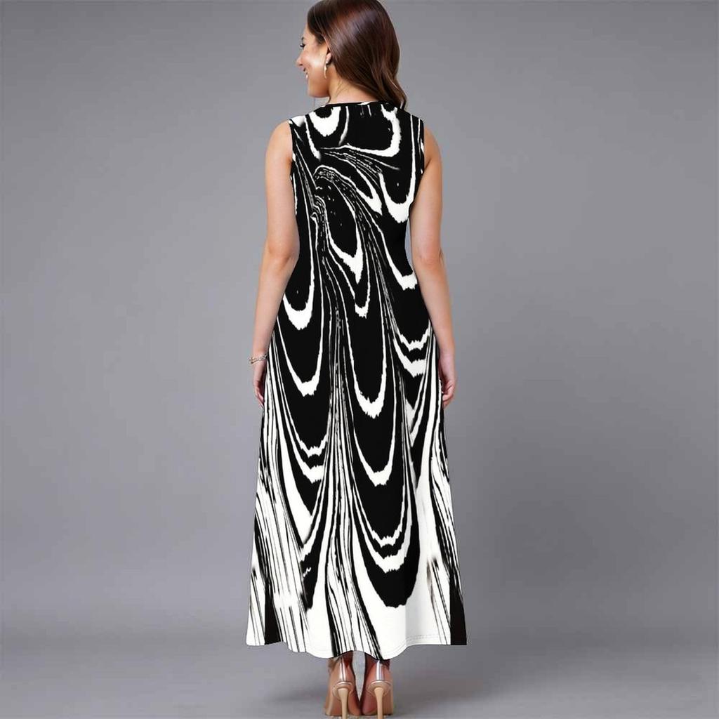 Ladies Oversized Sleeveless Round Neck Dress Vibrant Large Bouquet Floral Loose Midi Gown